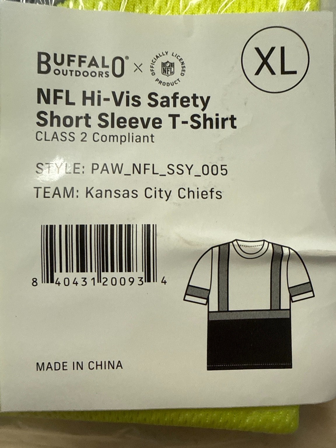 Buffalo Outdoors Kansas City Chiefs Hi Vis Safety Shirt XL ANSI Class 2 Reflecti gallery