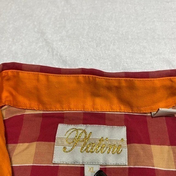 Platini XL Men Burgundy and yellow checkered button up shirt. SKU202 gallery