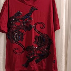 Men Large Red Sean John Sequined Y2K Panther Tee Art To Wear Dopamine Streetwear