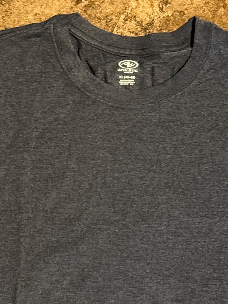men’s heathered, blue, short sleeve T-shirt, blank polyester, cotton rayon blend