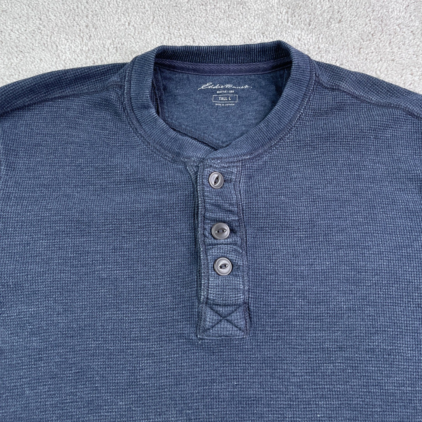 Eddie Bauer Shirt Mens Large Tall Blue Henley Waffle Knit Long Sleeve Thermal gallery