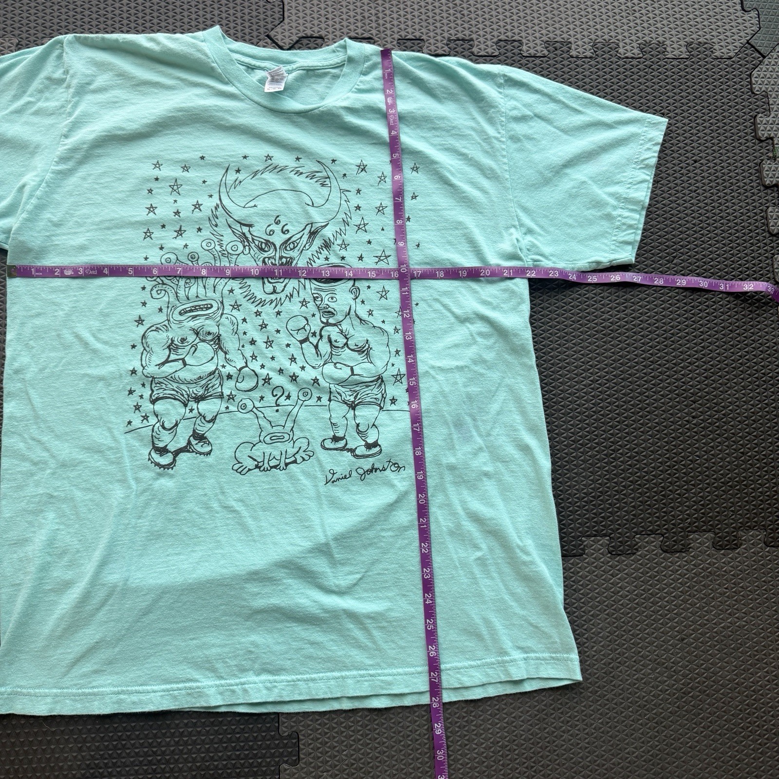 VTG 2000s Daniel Johnston “Good Versus Evil” Boxing Teal Graphic T shirt Sz XL gallery