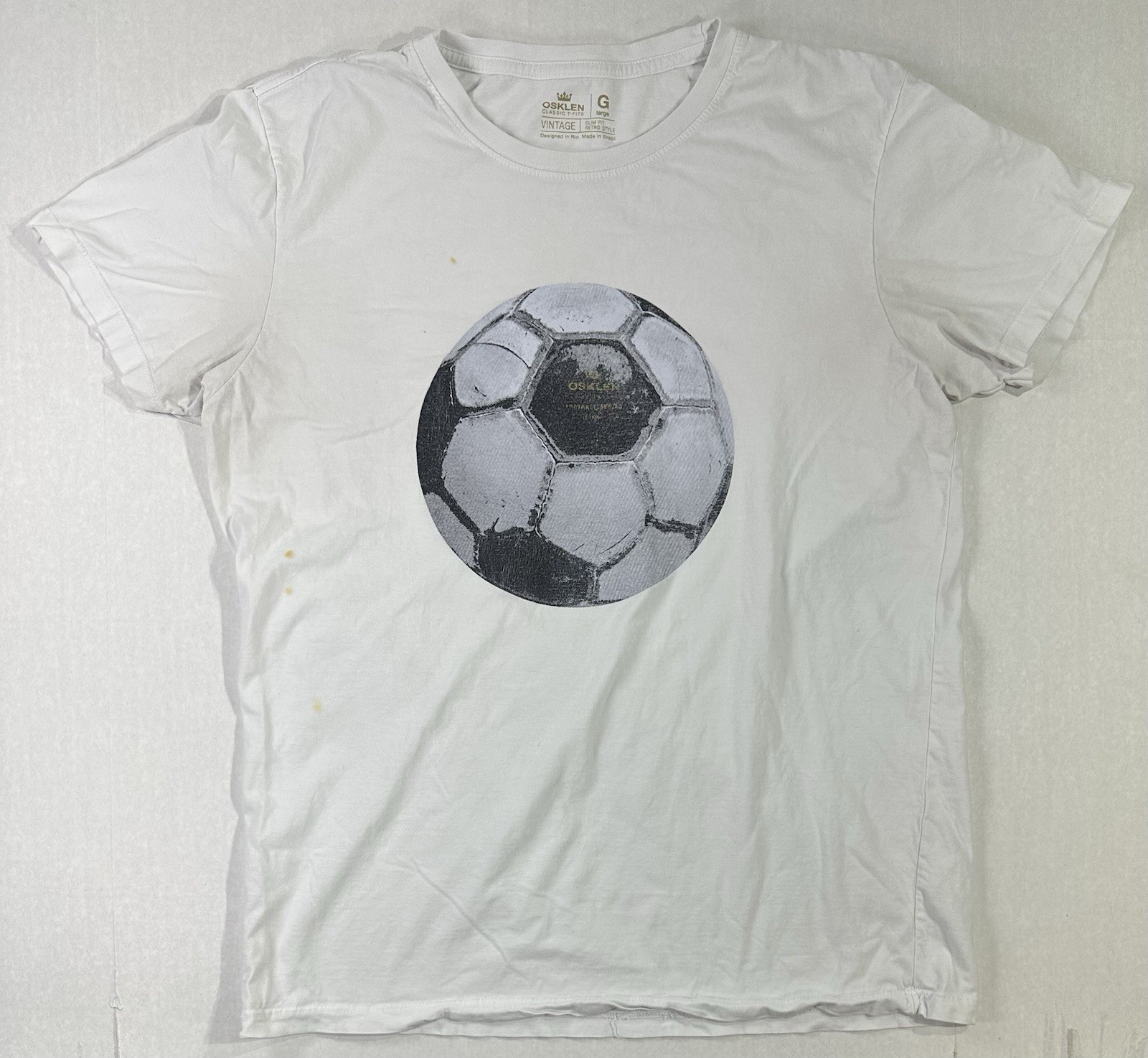 Osklen Vintage Soccer Ball Graphic T-Shirt White Slim Fit Rio Brazil Size Large gallery