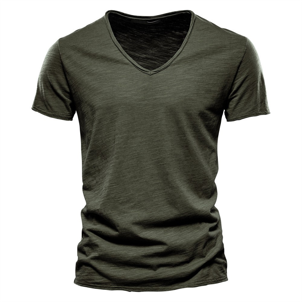 Summer Men's New Solid Color V-Neck Short Sleeve T-shirt Tops Casual Blouse gallery