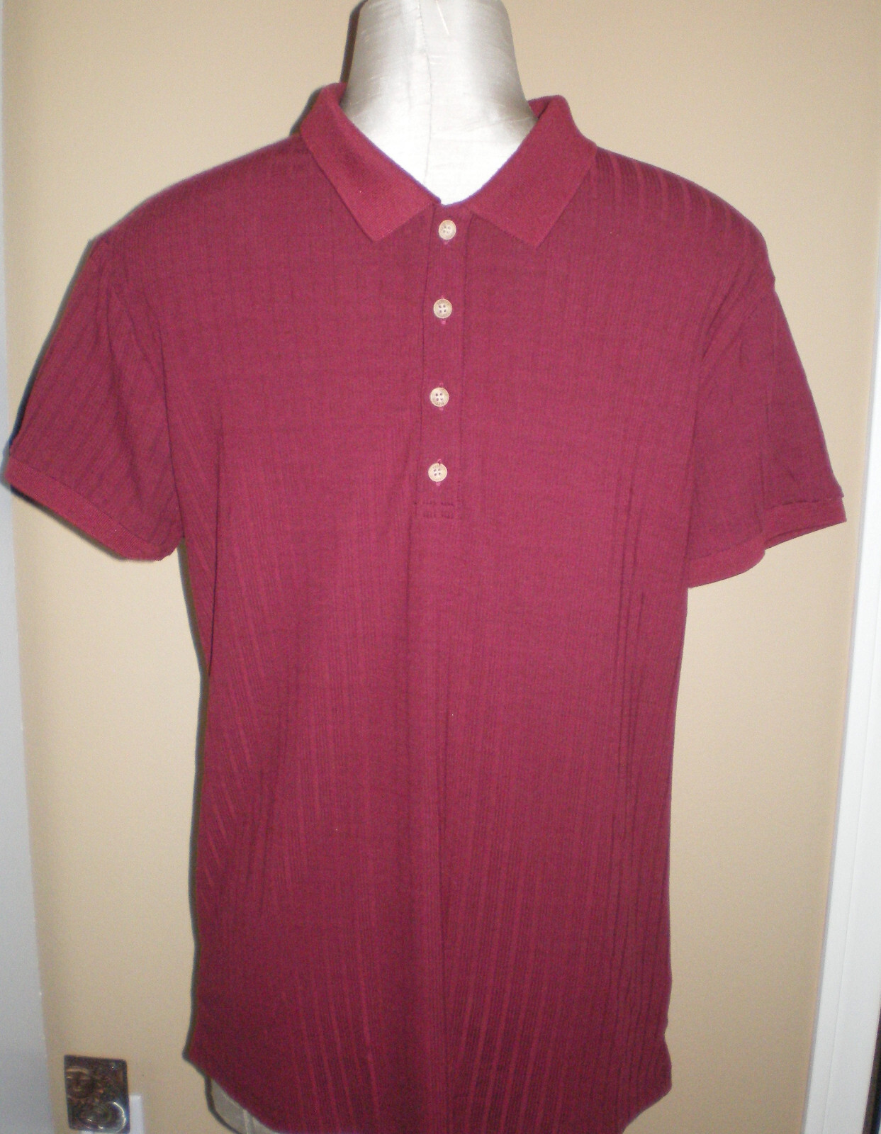 NITAGUT Mens BURGUNDY WINE Casual Short Sleeve Collared Ribbed Knit POLO Shirt S gallery