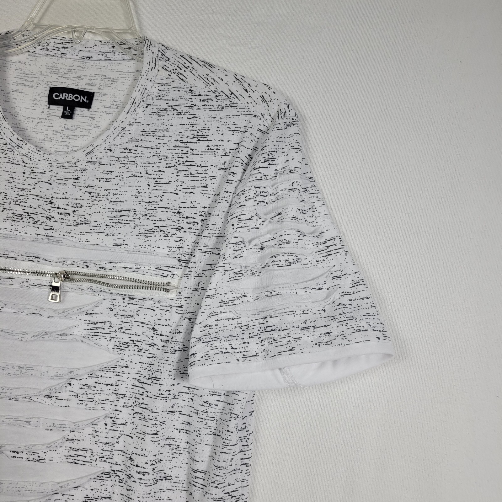 Carbon Mens T Shirt Size L Distressed White Gray Knit Rayon Crew Neck 70's gallery