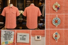 Bugatchi Uomo 100% Linen Coral Pink Short Sleeve Button Front Shirt Men’s Medium
