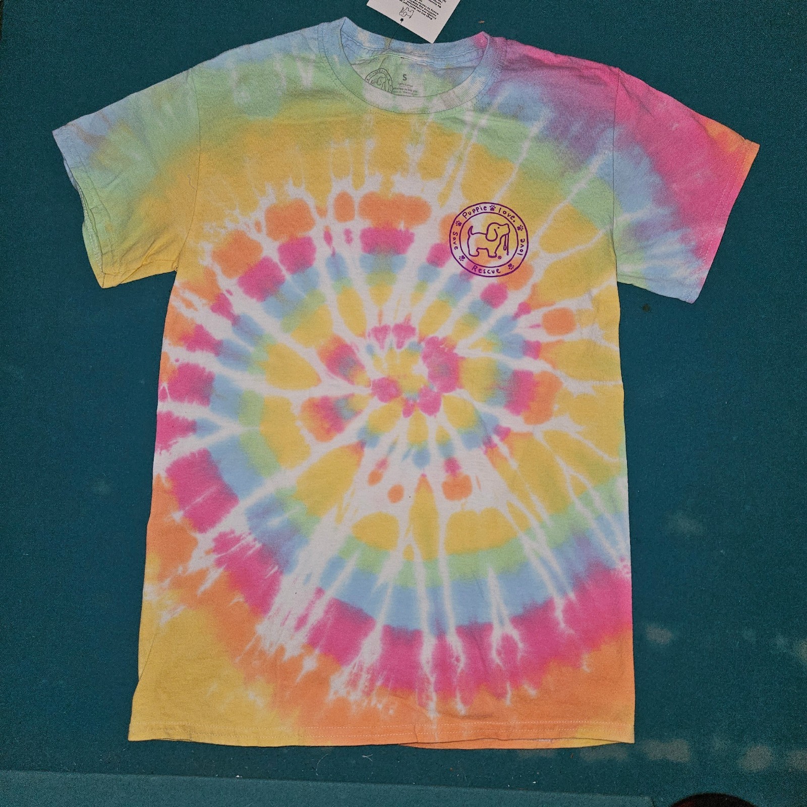 New PUPPIE LOVE Tie Dye T-Shirt, Pastel Rainbow Colors, Help Rescues gallery
