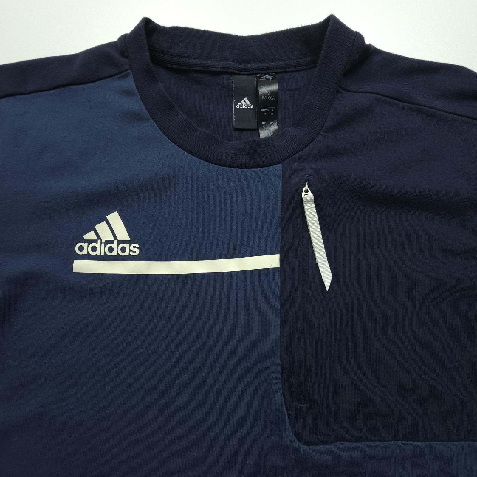 Adidas Mens Shirt Medium Blue Built For Purpose Colorblock Zip Pocket Sports Tee gallery
