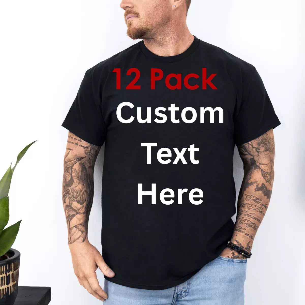 12 PACK CUSTOM T-SHIRT  YOUR TEXT LOGO DESIGN  UNISEX 100% COTTON TEE US