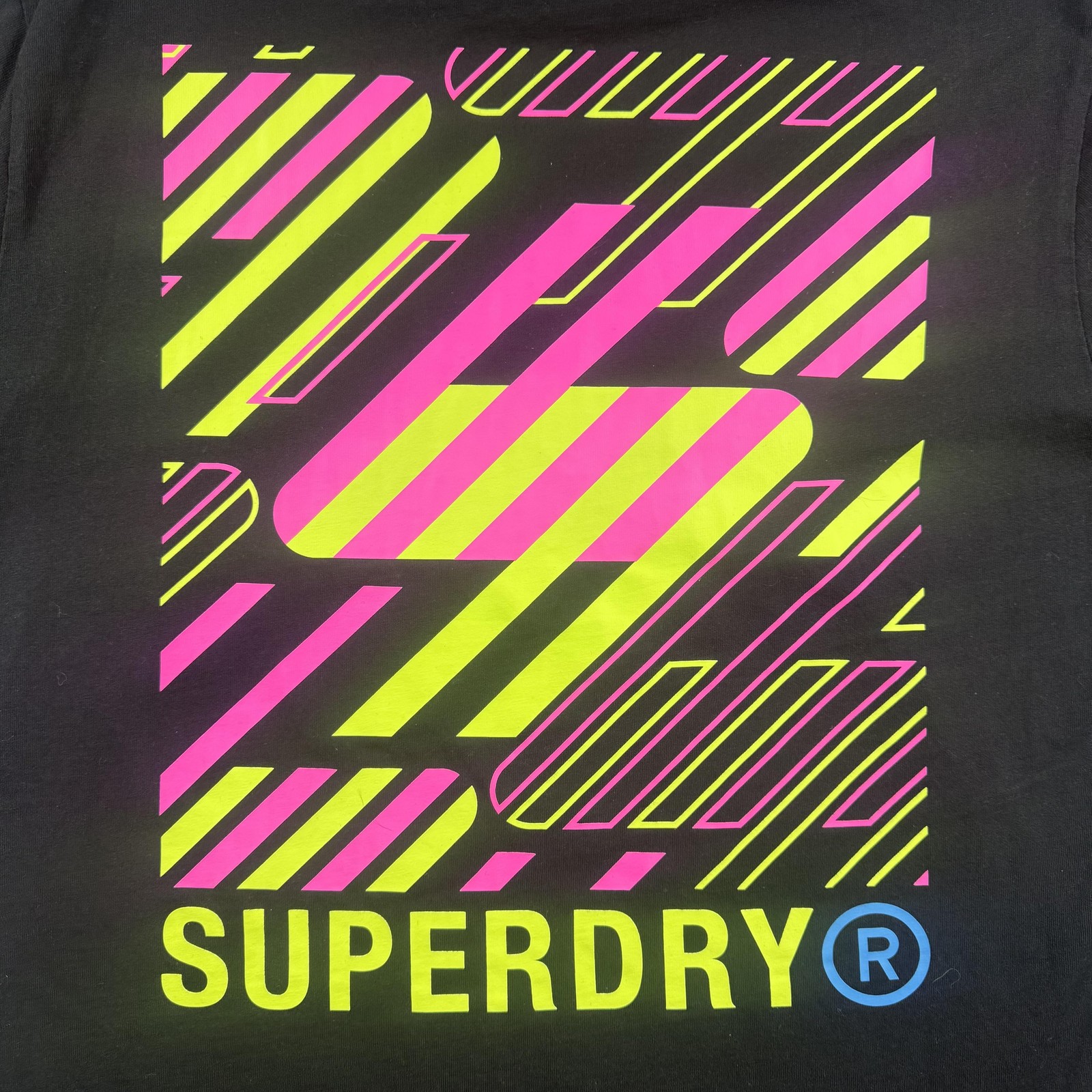 Superdry Shirt Mens Large Black Neon Stripe Logo Graphic Tee Back Print gallery