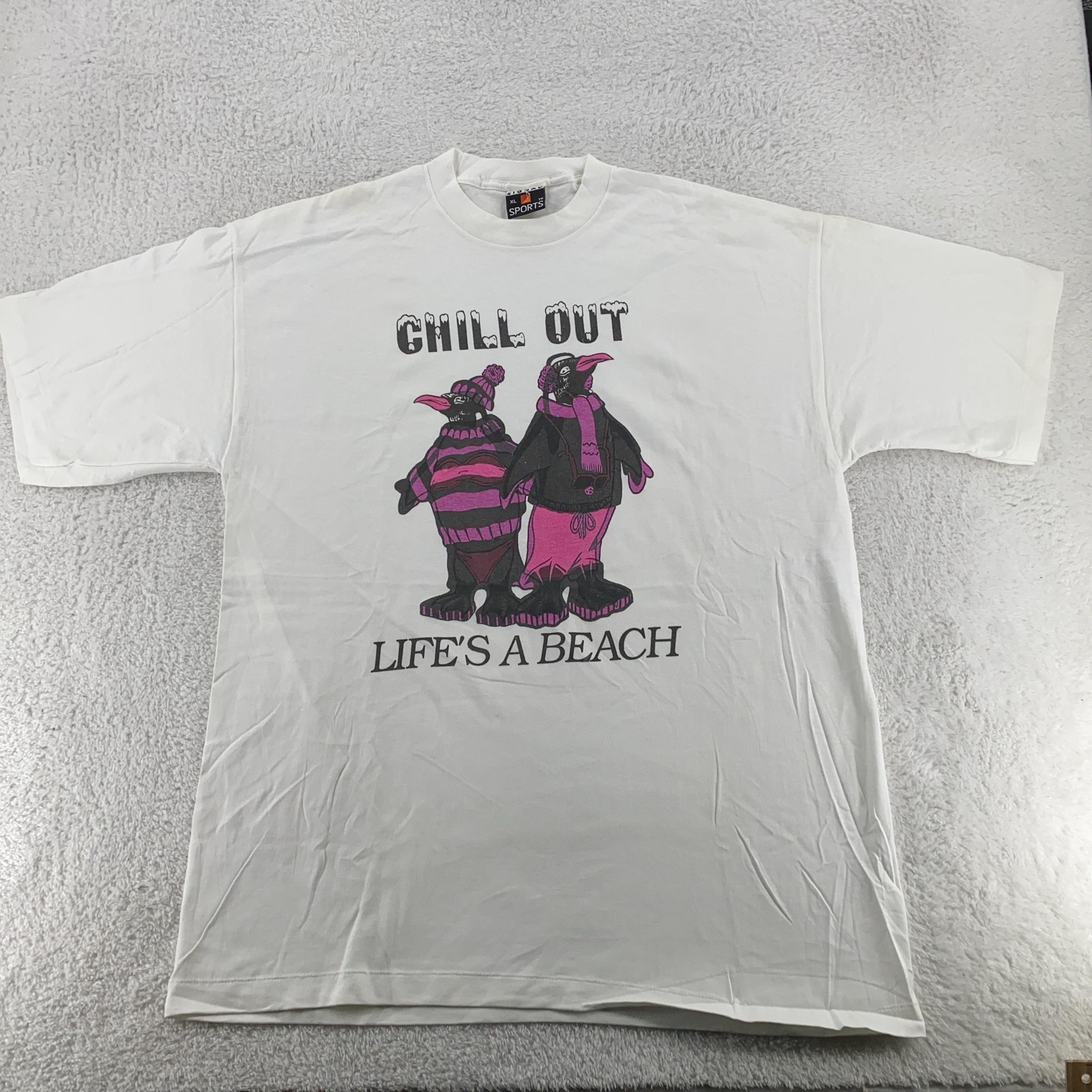 Vintage Heat Color Changing Shirt XL Chill Out Lifes A Beach Penguin 90s Tee gallery