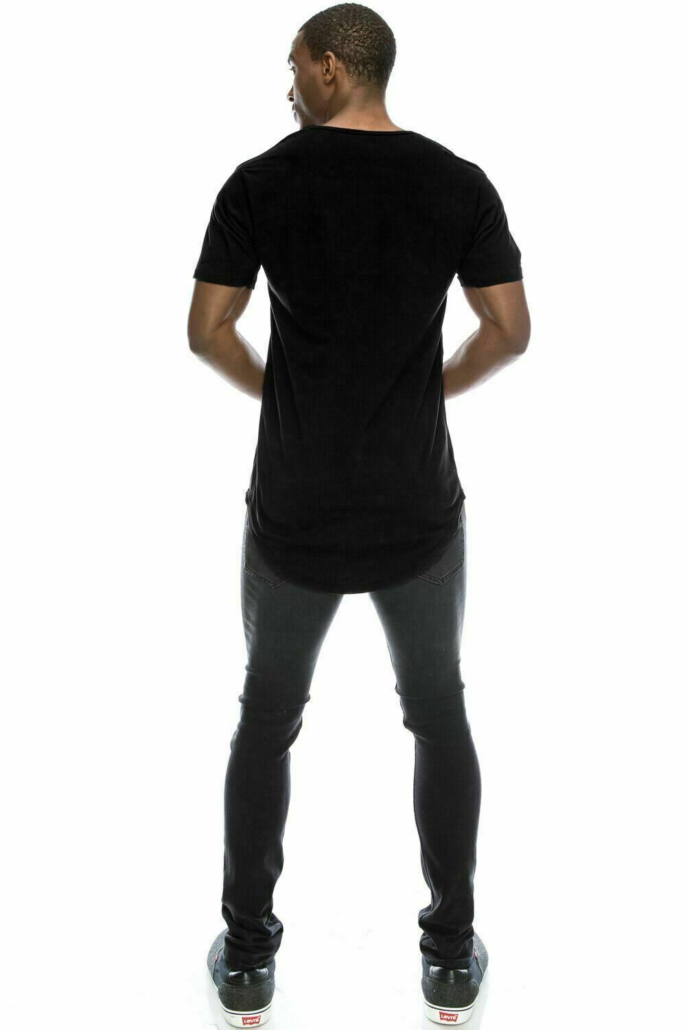 Mens BASIC HIPSTER T Shirts Casual Extended Longline Back Hip Hop Hemline Tee gallery