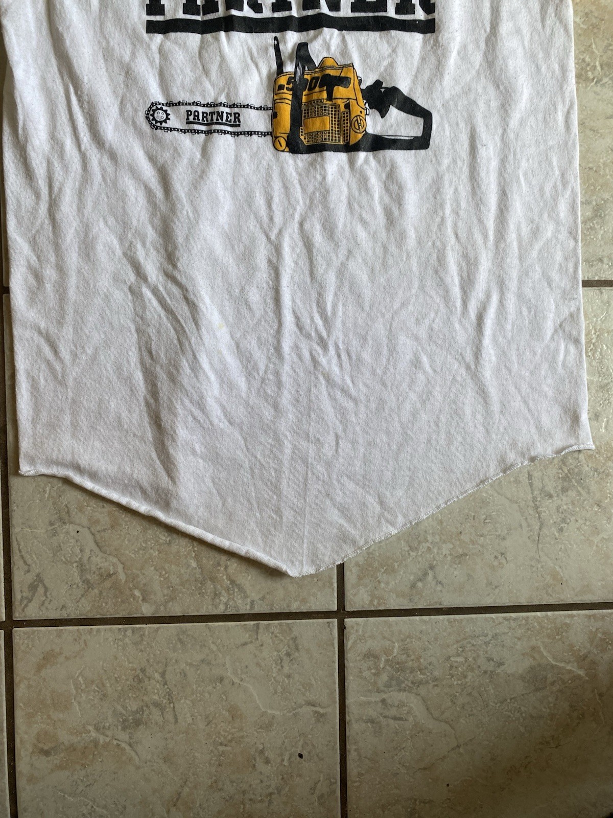 Vintage 1970’s 80’s Partner Chainsaws Workwear Sex Joke russel Ringer Tee Shirt gallery