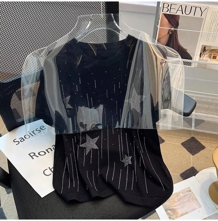 New Men Women Luxury Diamond Star Rhinestones Fashion T-Shirt High Quality gallery