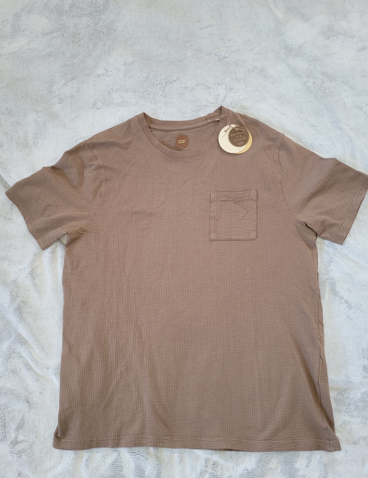 Common People Mens XL Seersucker GD Tee Brown Pocket Tshirt Cotton Minimalist gallery