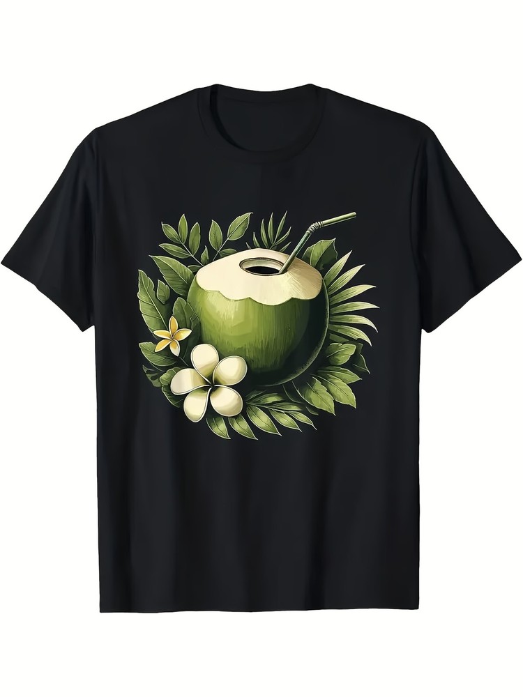 Retro Tropical Coconut Palm Leaf Graphic Men’s T-Shirt Hawaiian Beach Tee