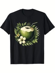 Retro Tropical Coconut Palm Leaf Graphic Men’s T-Shirt Hawaiian Beach Tee