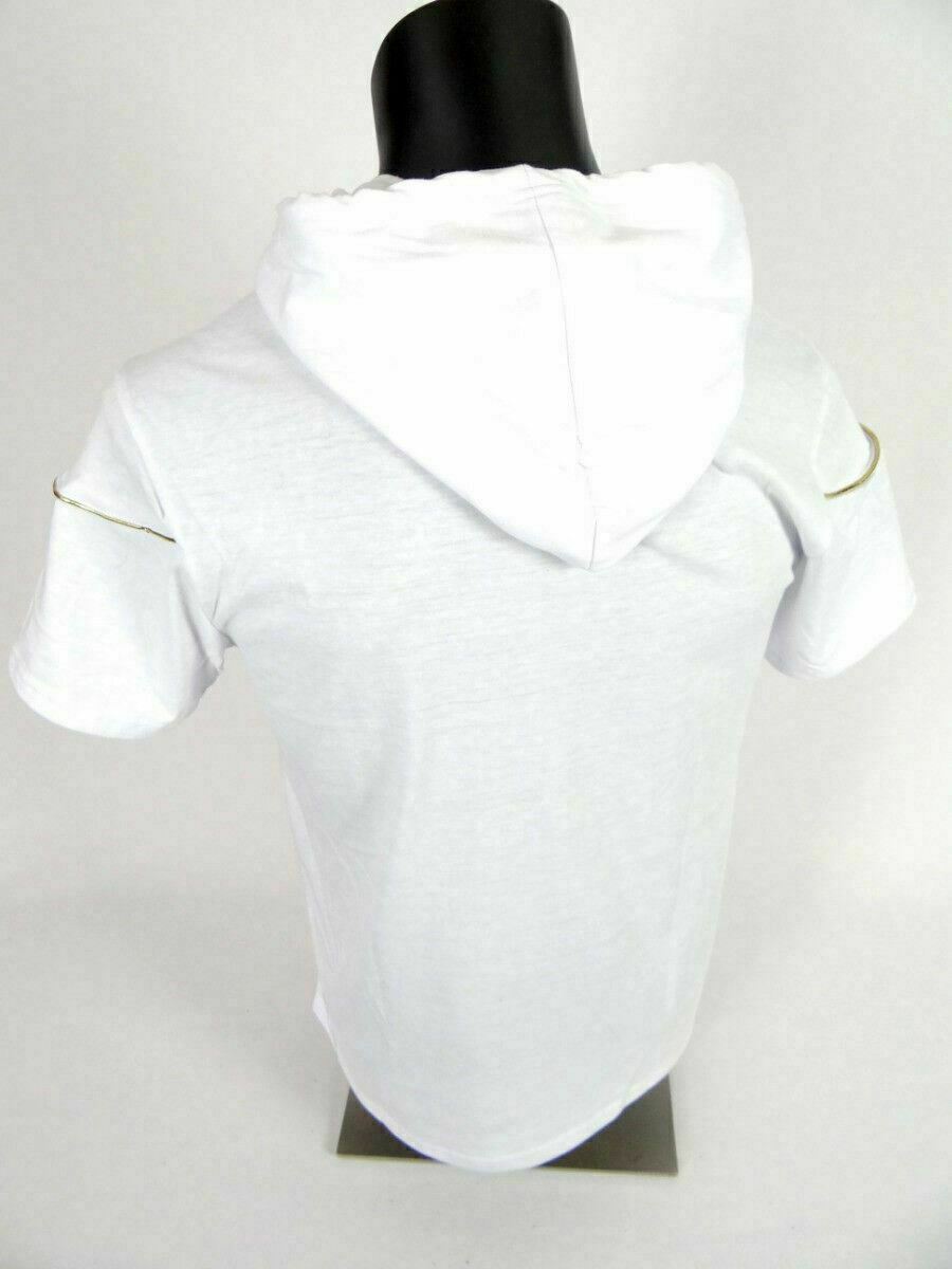Mens Hoodie T-Shirt Reverse Gold Sequins Logo White Slim Fit Hip Hop M L XL XXL gallery