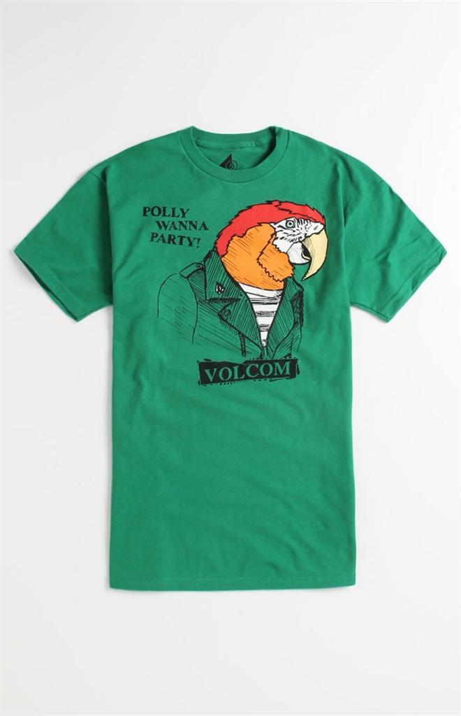 Volcom Stone Polly Wanna Party Bird Tee Mens Green T-Shirt New NWT gallery