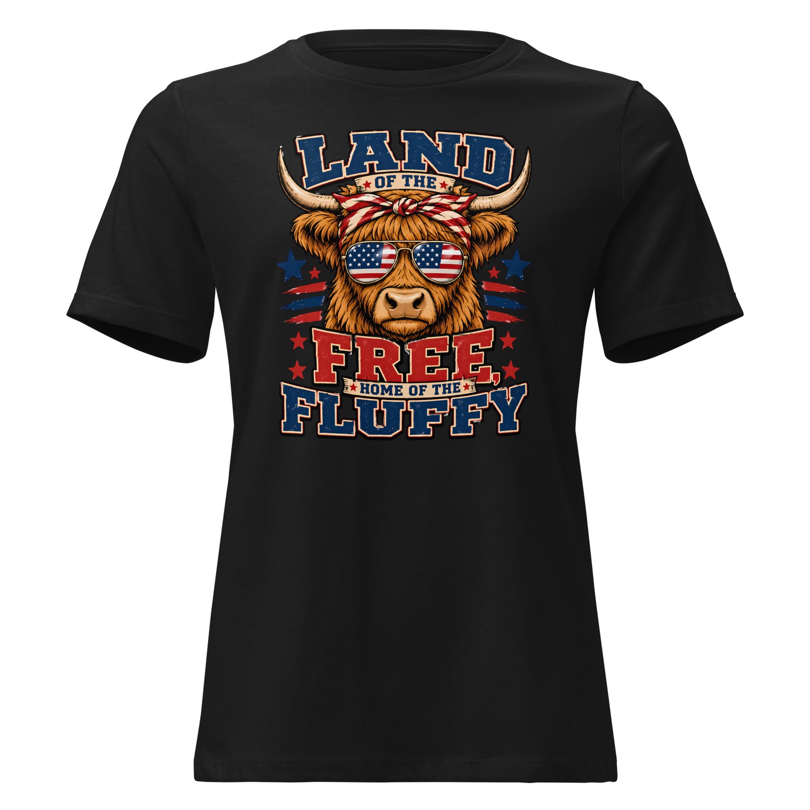 Land Of The Free Home Of The Fluffy Shirt Highland Cow 4th July Tee Gift For Her