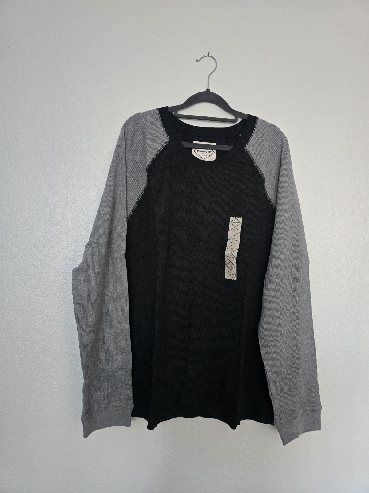 St John’s Bay Mens Thermal Crewneck Long Sleeve Dark Gray/Light Gray X Large NWT