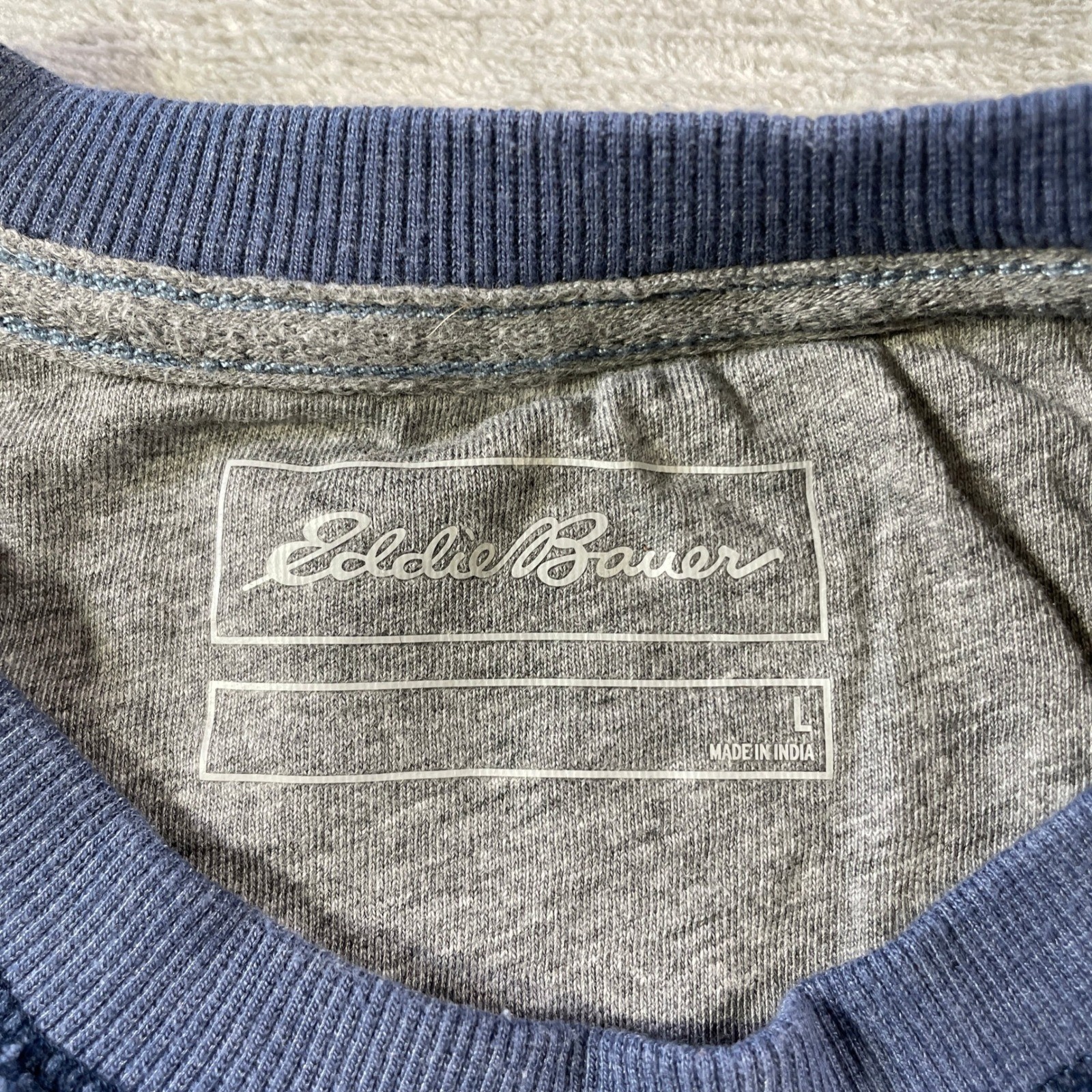 Eddie Bauer Thermal Shirt Mens Large Blue Waffle Knit Crewneck Outdoor Casual gallery
