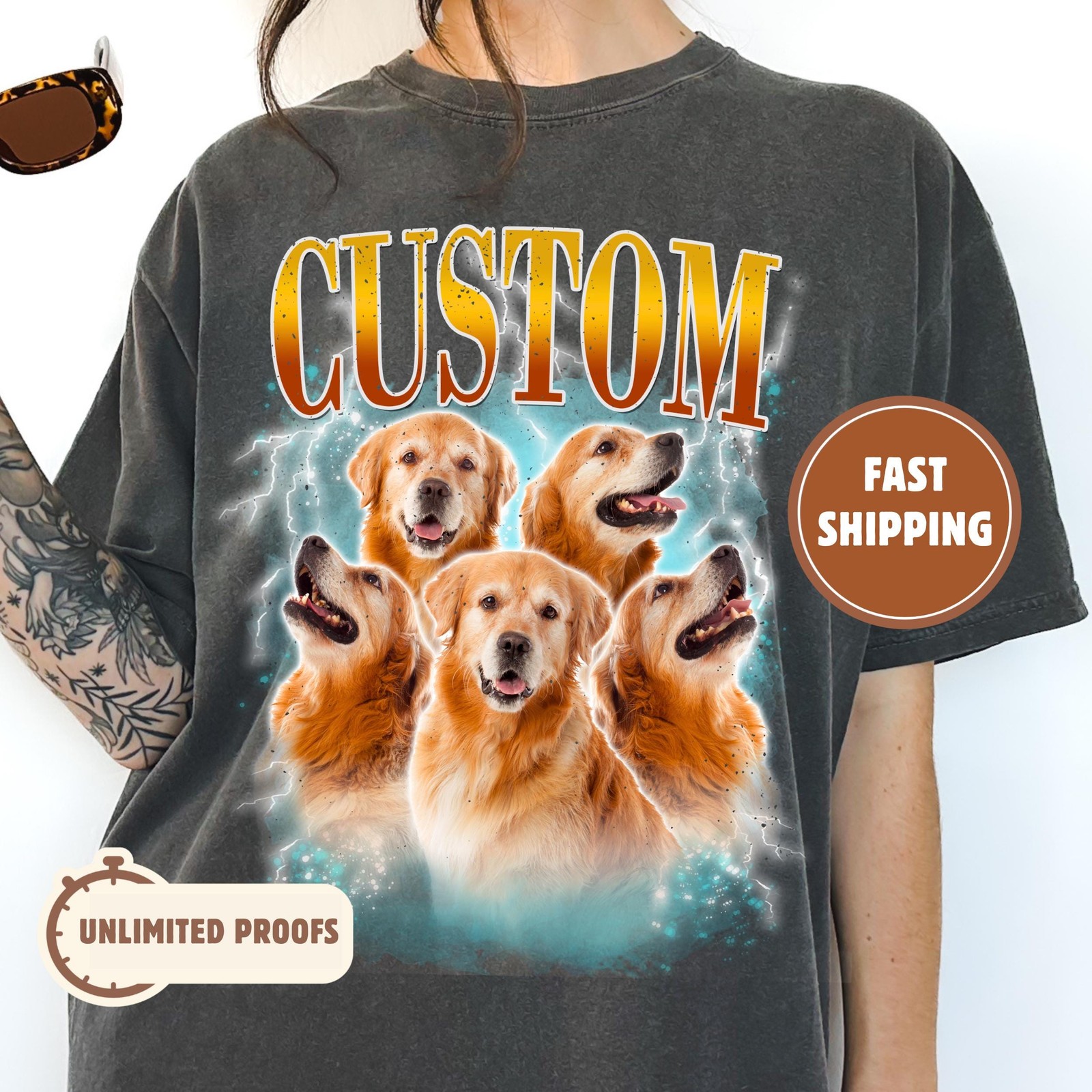 Custom Pet Photo Shirt Personalized Dog Cat Portrait Vintage Bootleg Tee