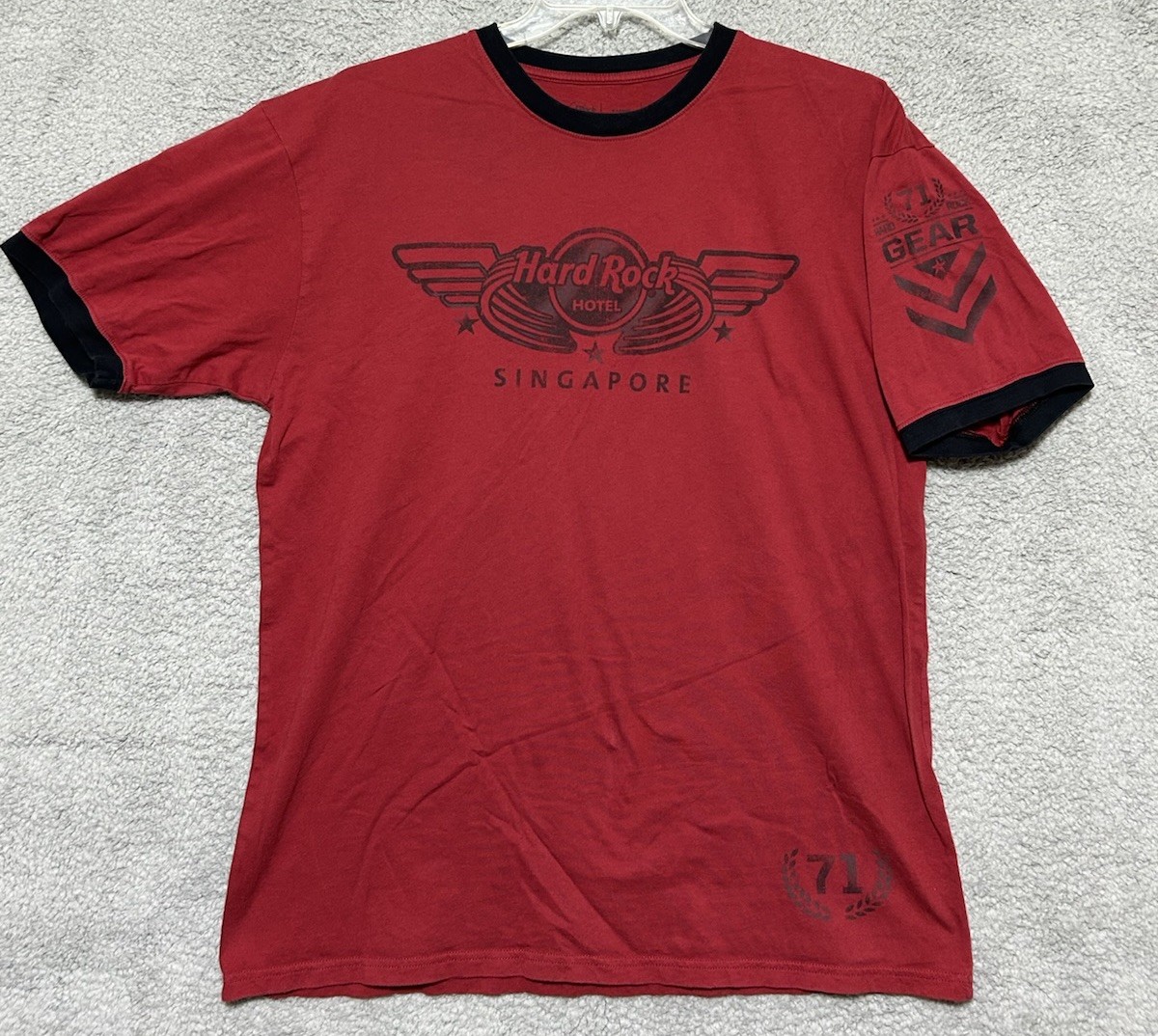 Hard Rock Hotel Singapore Shirt Mens XL Ringer Tee Gear 71 Red Cotton Cafe gallery
