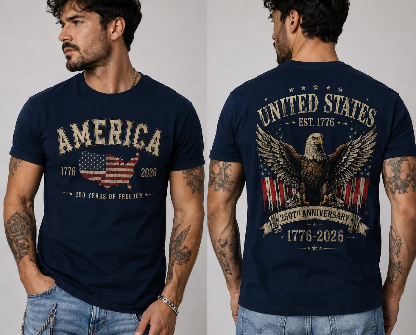 250 Years American Flag Bald Eagle 250th Anniversary USA T-Shirt Size S-5XL gallery