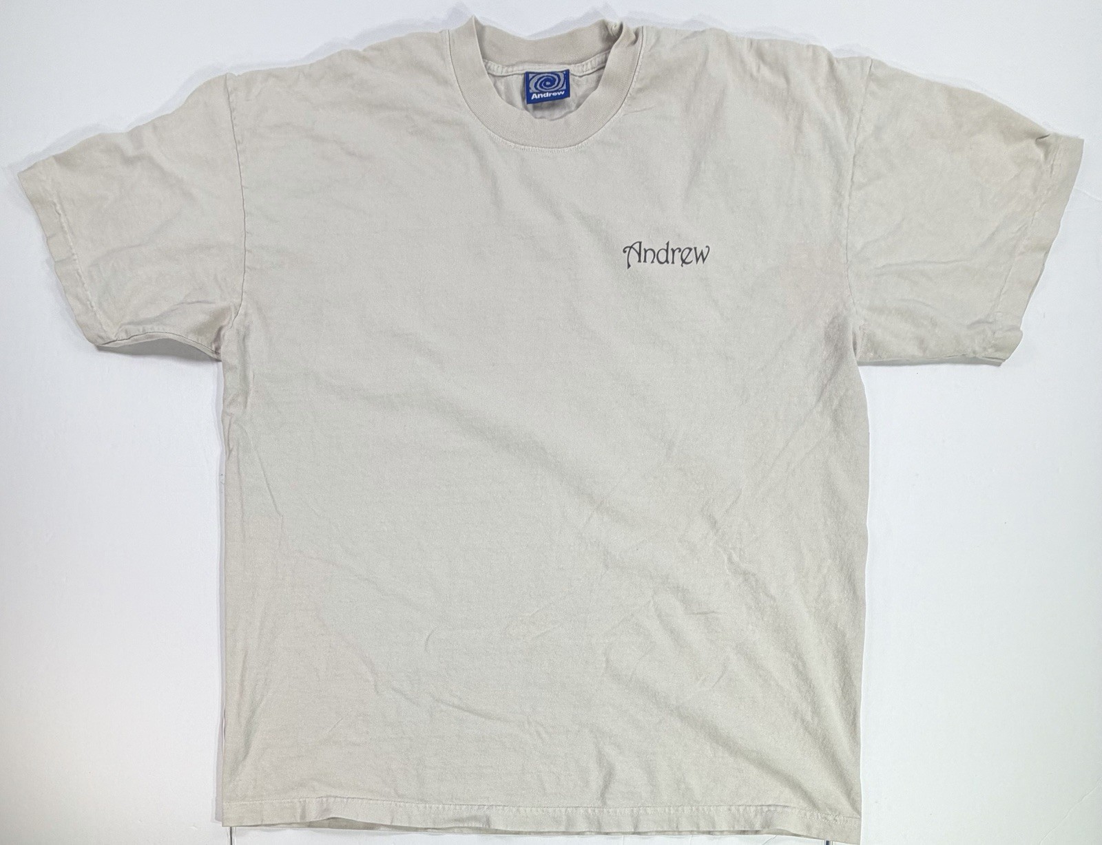Vintage Andrew USA Made Minimalist Graphic T Shirt Tan Beige XL 90s gallery