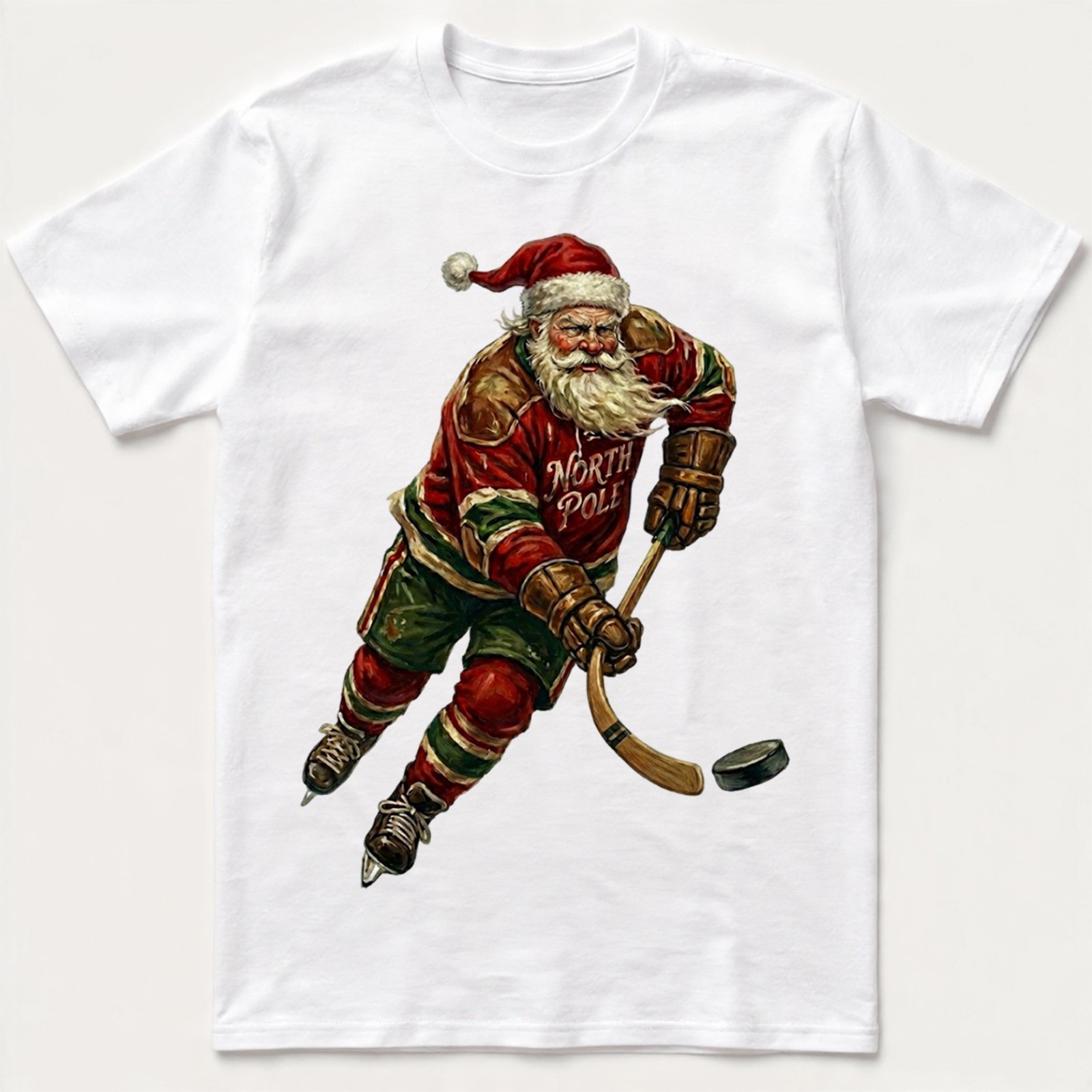 Vintage Santa Hockey T-Shirt North Pole Jersey Christmas Holiday Sports Sweater gallery