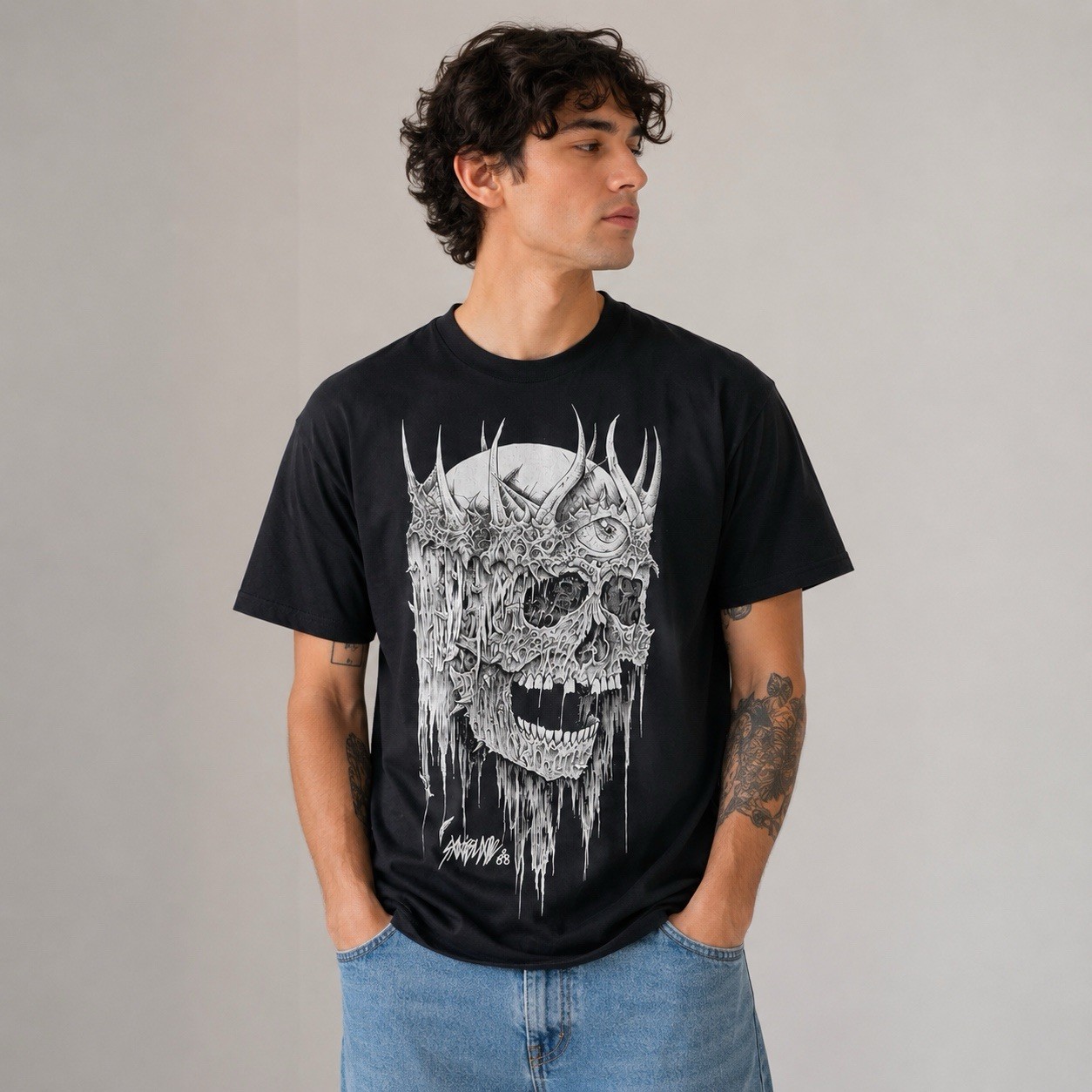Spencers Sawblade666 Skull Graphic Tee Mens Medium Black Horror Goth Shirt gallery