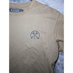 Civil Regime Distressed Scallop Tee Cotton Men Sz S Olive Bleach Paint Splatter