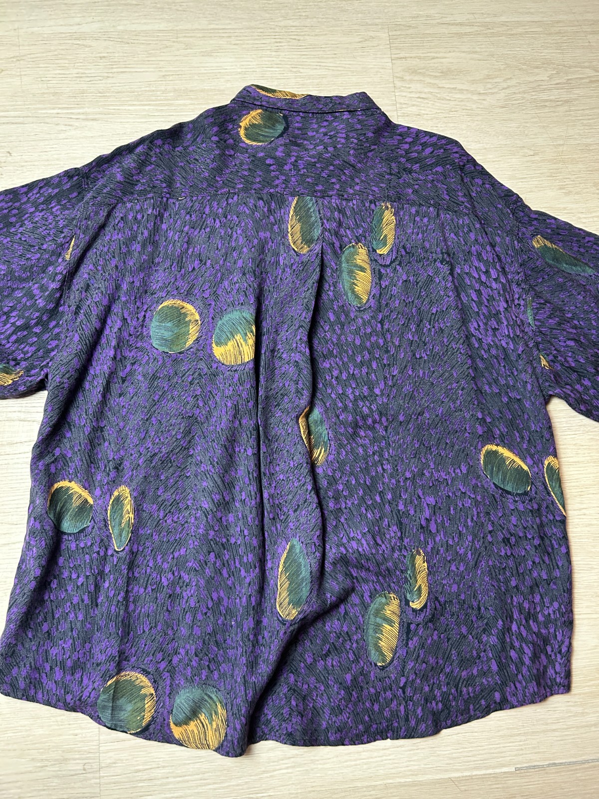Vintage Goouch Rayon Shirt XL Purple Abstract Pattern 80s 90s Art Deco gallery