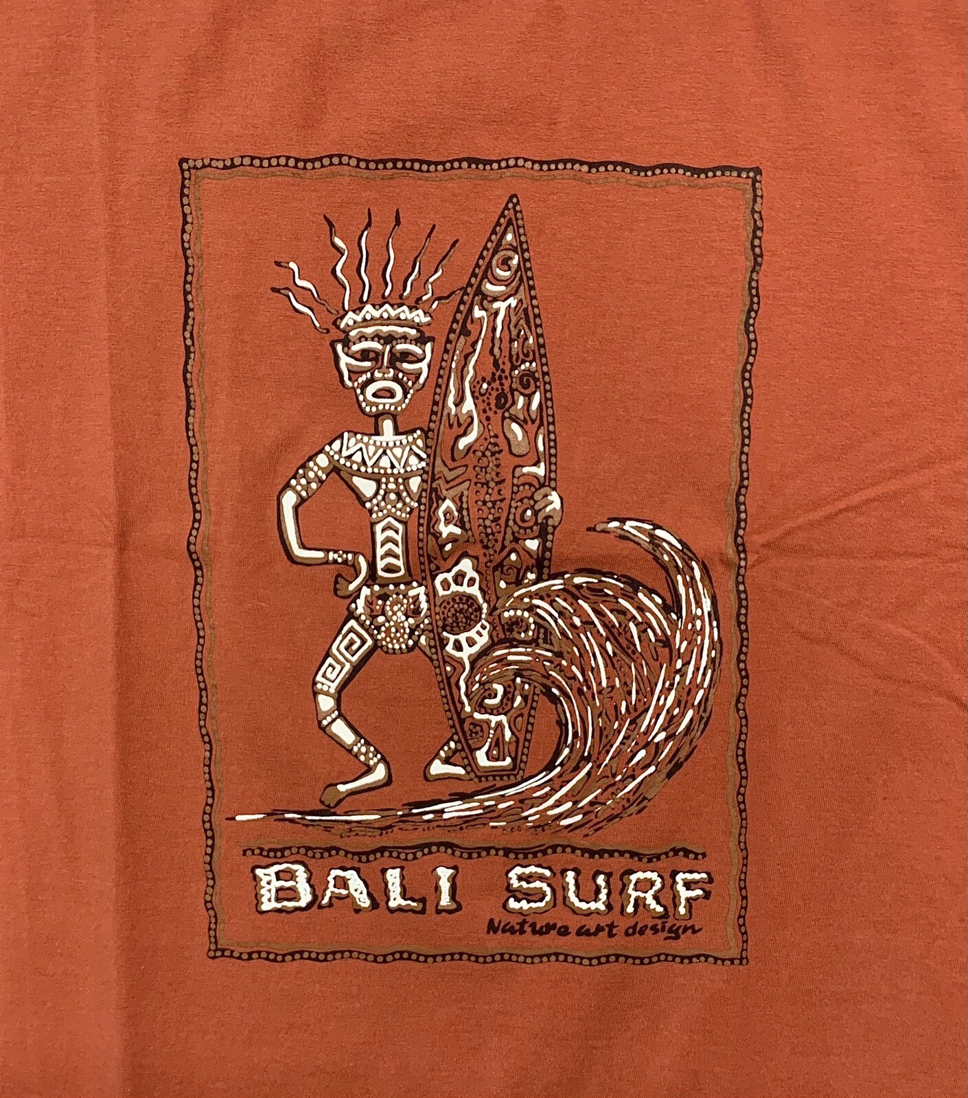 Bali Surf Nature Art Design Tribal Surfer T-shirt Size XL Rust 100% Cotton Nice! gallery