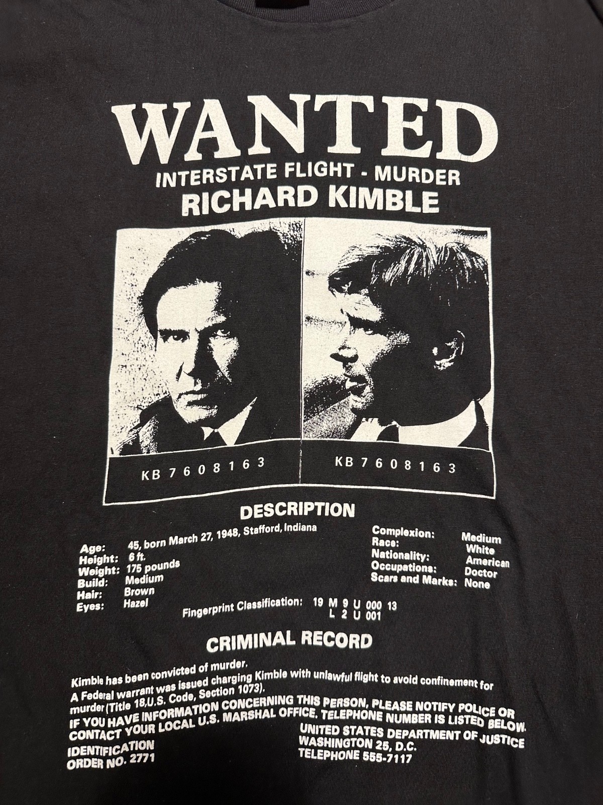 Vintage 1993 “The Fugitive” Movie Promo Richard Kimble Wanted Poster T shirt XL gallery
