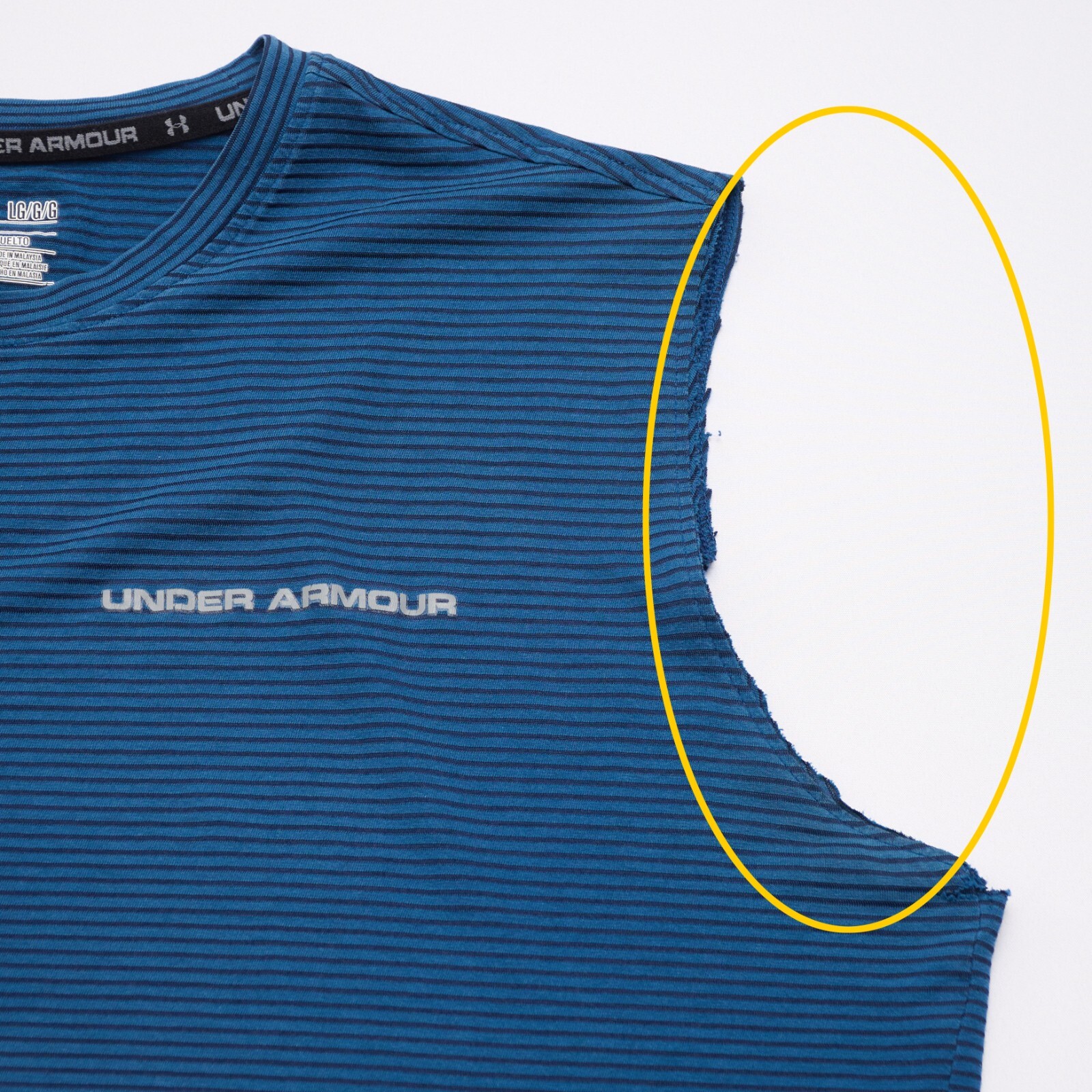 Under Armour Heatgear Blue Striped Sleeveless Tee Men's L Semi-Fitted - Read! gallery