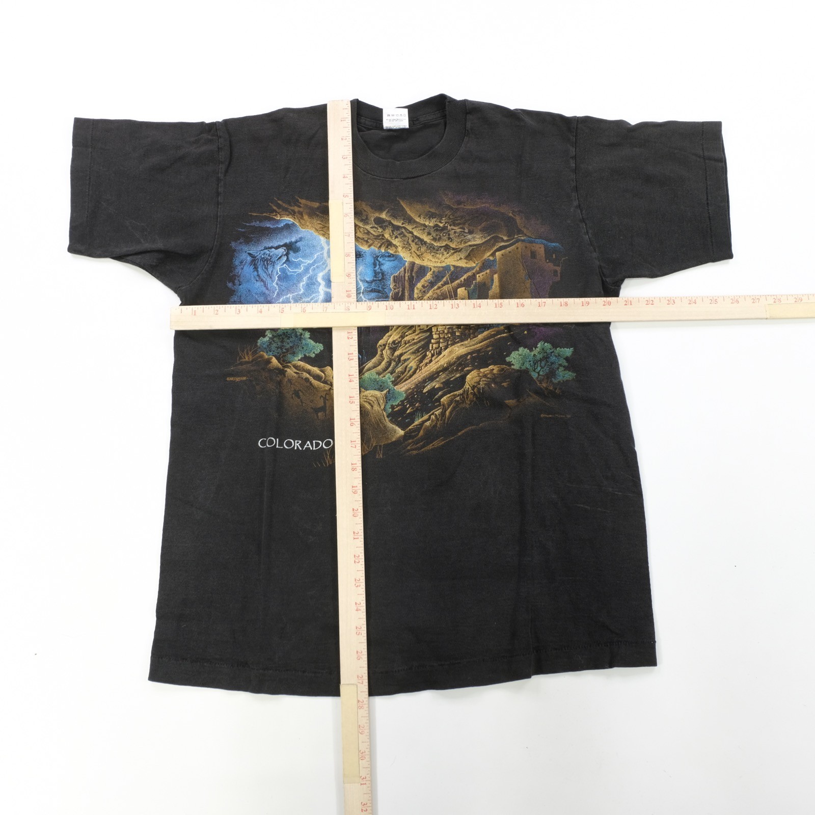 Rare VTG MOUNTAIN MEADOWS Colorado Native Spirit Nature Art T Shirt 90s Black L gallery