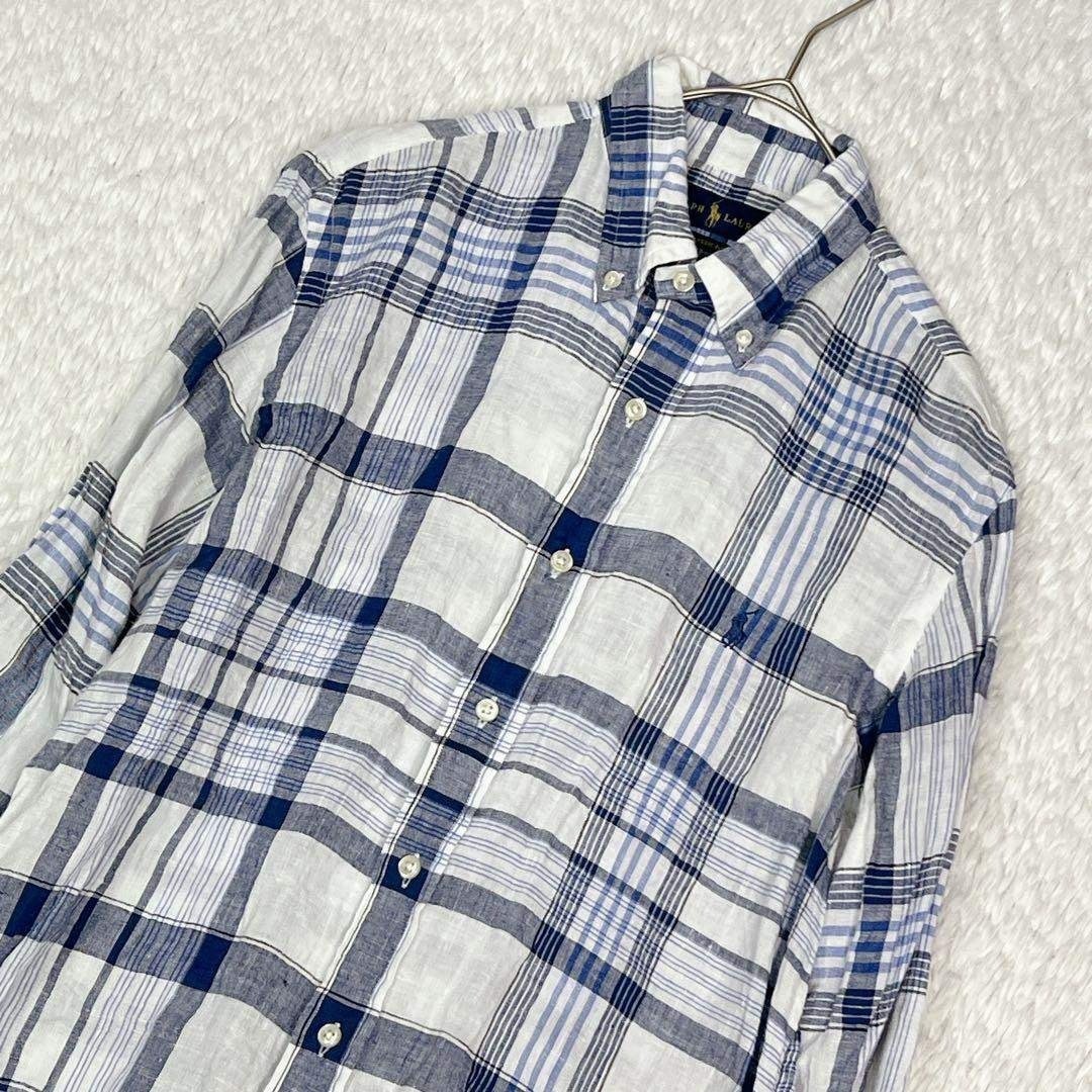 Ralph Lauren Linen Madras Check Long Sleeve Shirt with Pony Embroidery Blue/Whi gallery