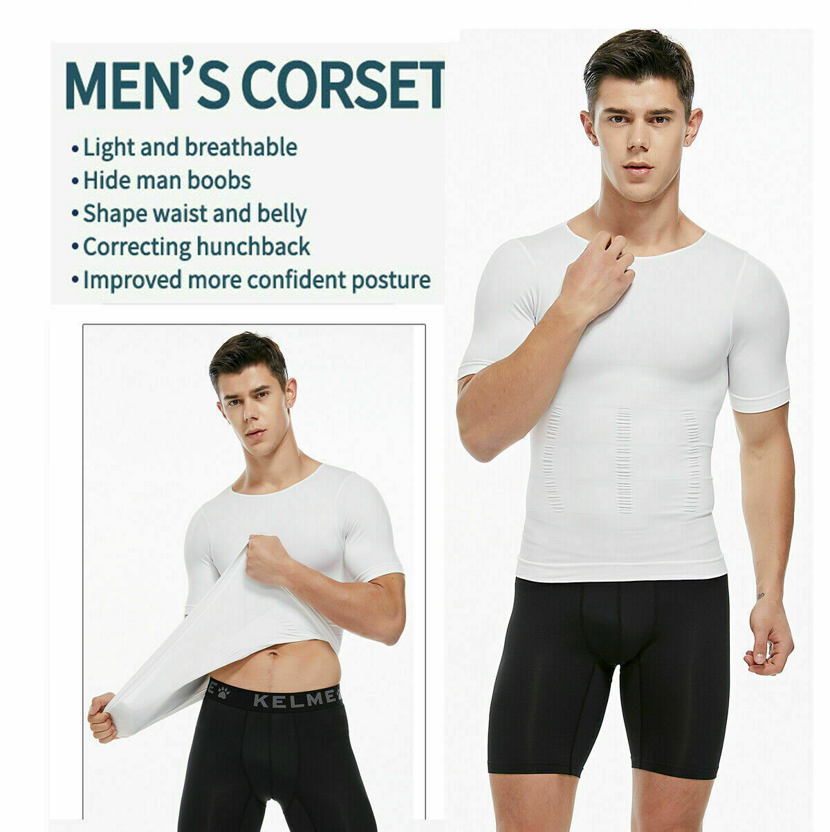 Men's Fashion Compression T-Shirt Body Shaper Crew Neck Muscle Workout Tank Top gallery