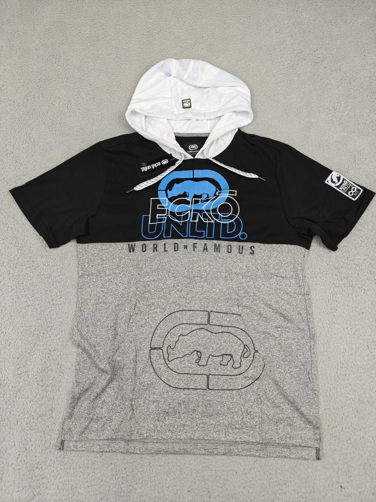 Ecko Unltd Shirt Mens Large Grey Hooded Short Sleeve Kangaroo Pocket E012K897 gallery