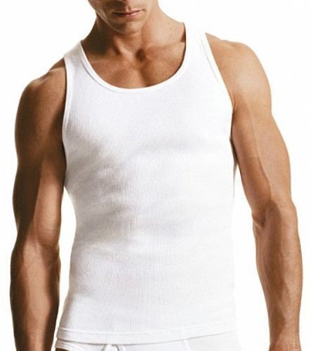 Men Tank Top 100%Cotton Ribbed White A-Shirt Wife Beater Undershirts Size:S-4XL gallery