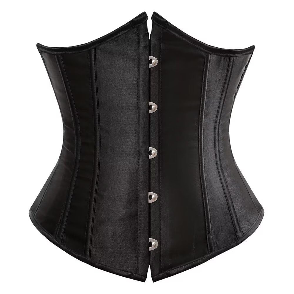 Black Corset Underbust Lace up Boned Brocade Waist Training Plus Size XS