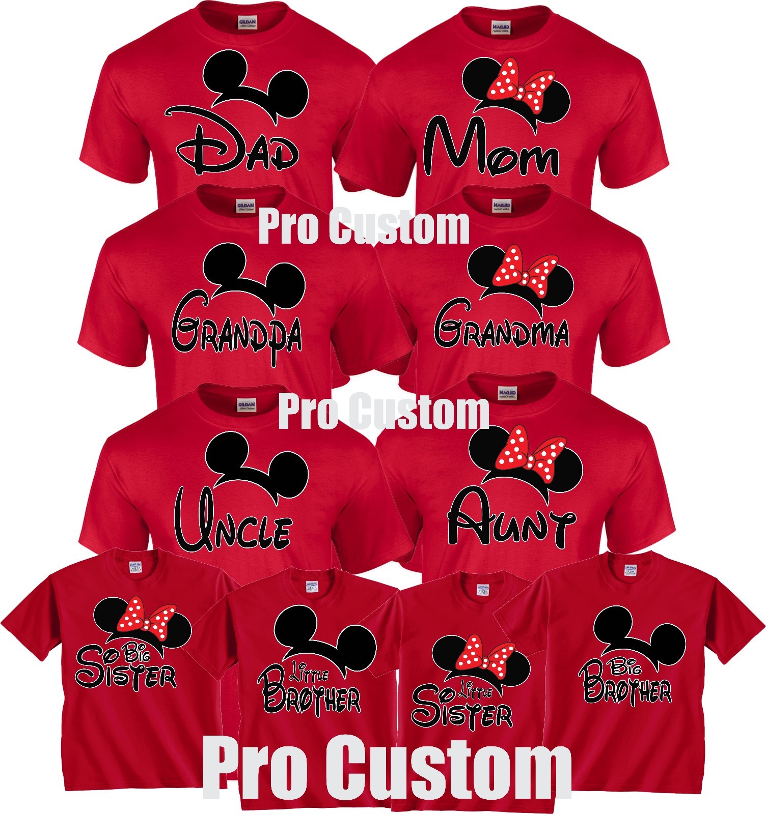Mom And Dad Family Mickey Minnie Head Disney Birthday Customized RED T-Shirts gallery