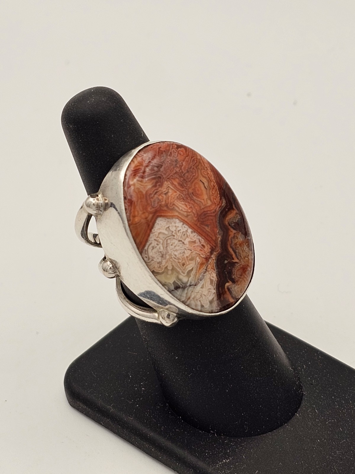 Sajen 925 Sterling Silver And Crazy Lace Agate Cocktail Ring, Size 6.75, E4