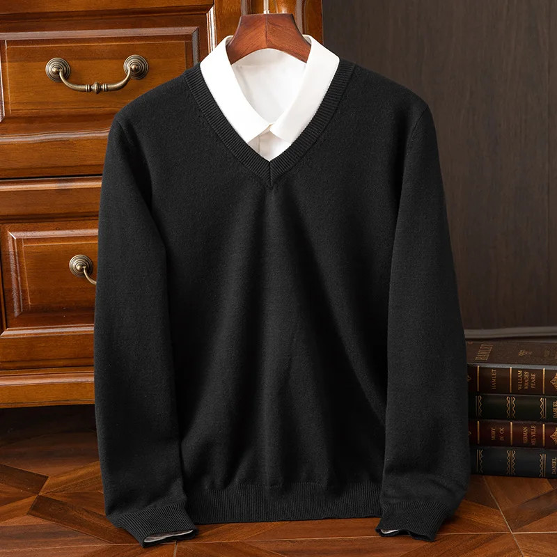 Autumn Winter Basic Merino Wool V-ne Sweater Men's Fashionable Casual Business gallery