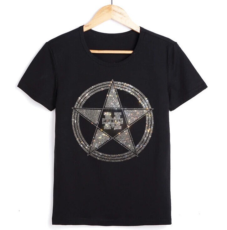 New Men Luxury Diamond Star Rhinestones Fashion Black T-Shirt High Quality gallery
