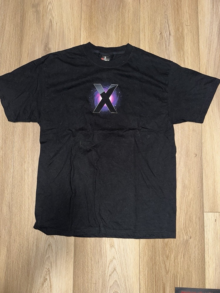 Vintage 2000’s Y2K Apple Mac OS X Leopard Promo Graphic Black T Shirt Sz Large