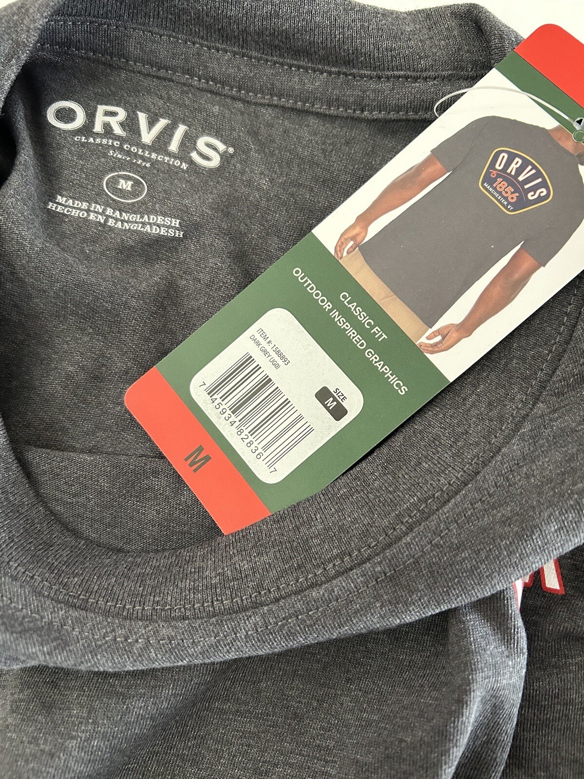 Orvis Classic Fit 1856 Graph Manchester, Vt. T-Shirt. Gray, Mens, Size Medium. gallery